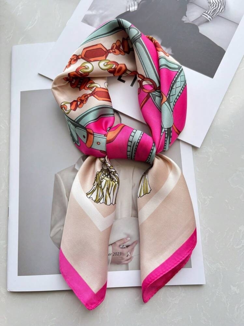 Silk-feel Women's Pink Fashion Scarf - 70*70cm